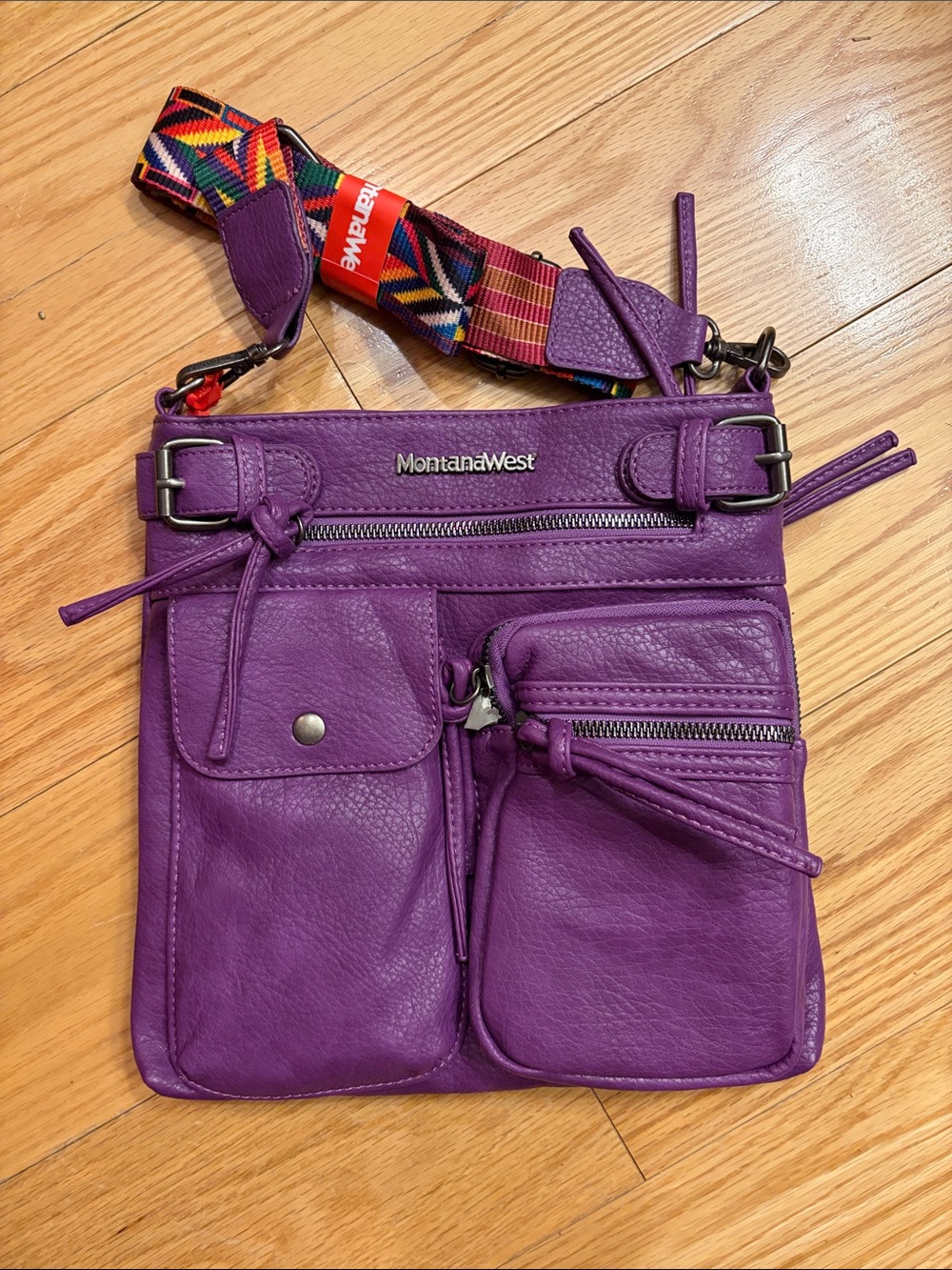 Montana West Purple Crossbody with Multicolor Woven Strap
